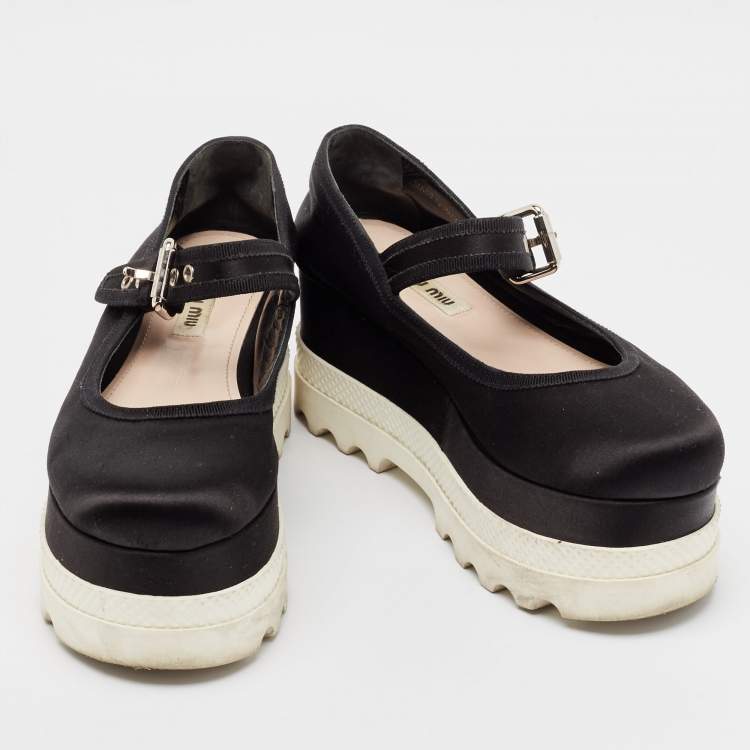 Pre Owned Miu Miu Black Satin Mary Jane Platform Sneakers Size 36