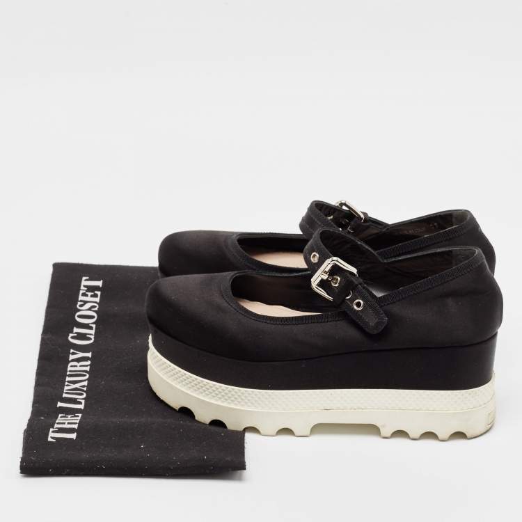 Pre Owned Miu Miu Black Satin Mary Jane Platform Sneakers Size 36