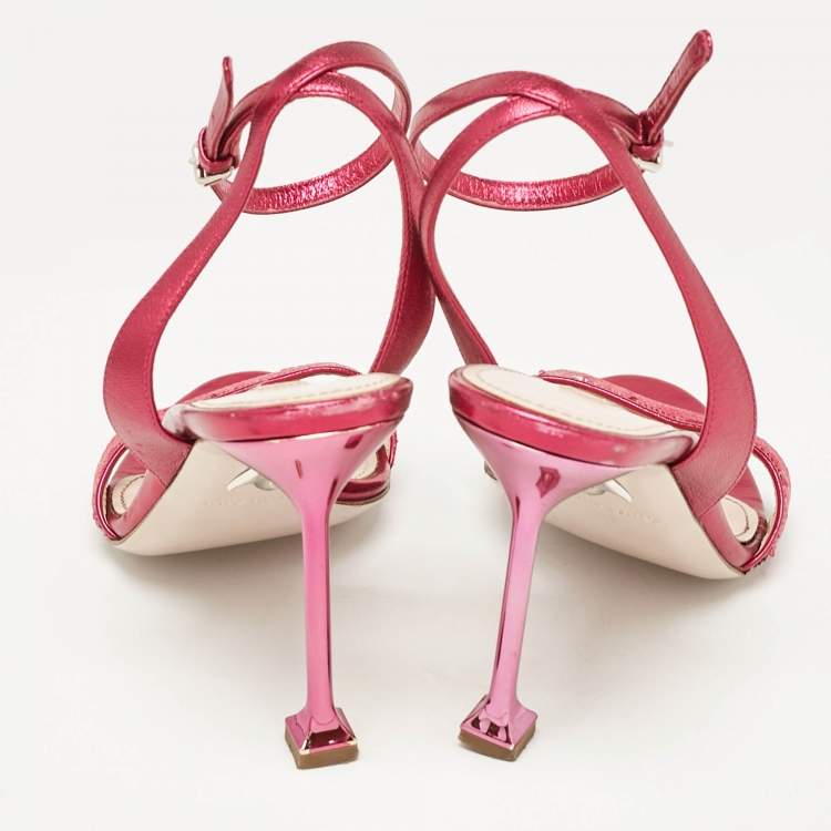 Pre Owned Miu Miu Metallic Rose Leather Ankle Strap Sandals Size 38