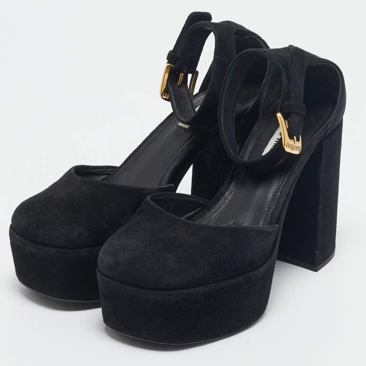Pre Owned Miu Miu Black Suede Platform Mary Janes Pumps Size 37.5