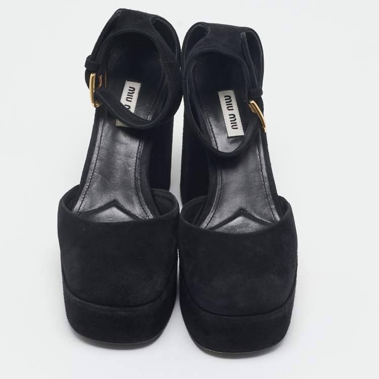Pre Owned Miu Miu Black Suede Platform Mary Janes Pumps Size 37.5