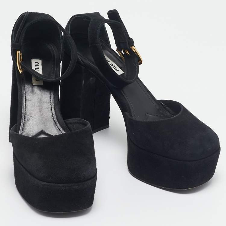 Pre Owned Miu Miu Black Suede Platform Mary Janes Pumps Size 37.5