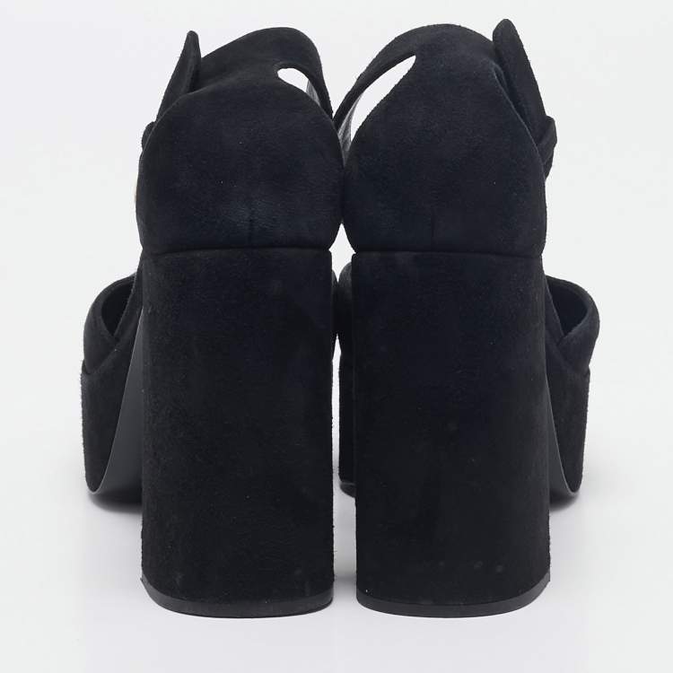 Pre Owned Miu Miu Black Suede Platform Mary Janes Pumps Size 37.5