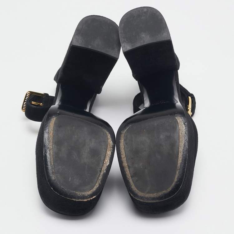 Pre Owned Miu Miu Black Suede Platform Mary Janes Pumps Size 37.5