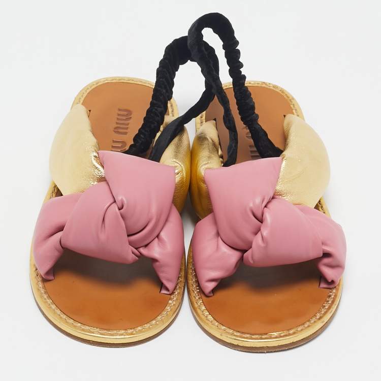 Pre Owned Miu Miu Multicolor Leather Knotted Flat Slingback Sandals Size 41