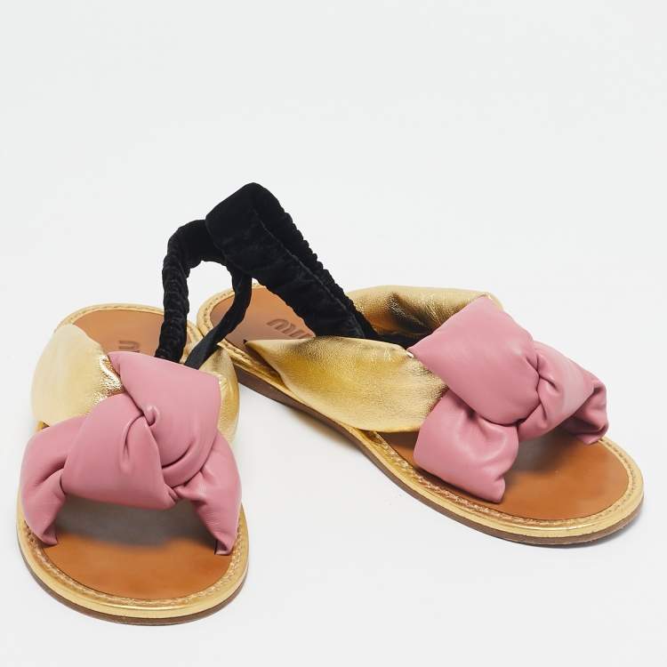 Pre Owned Miu Miu Multicolor Leather Knotted Flat Slingback Sandals Size 41