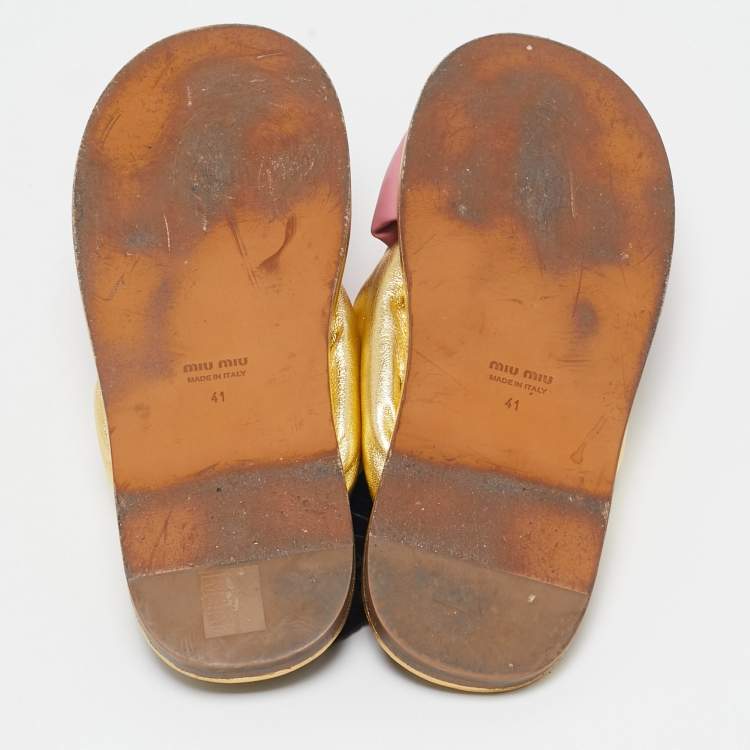 Pre Owned Miu Miu Multicolor Leather Knotted Flat Slingback Sandals Size 41