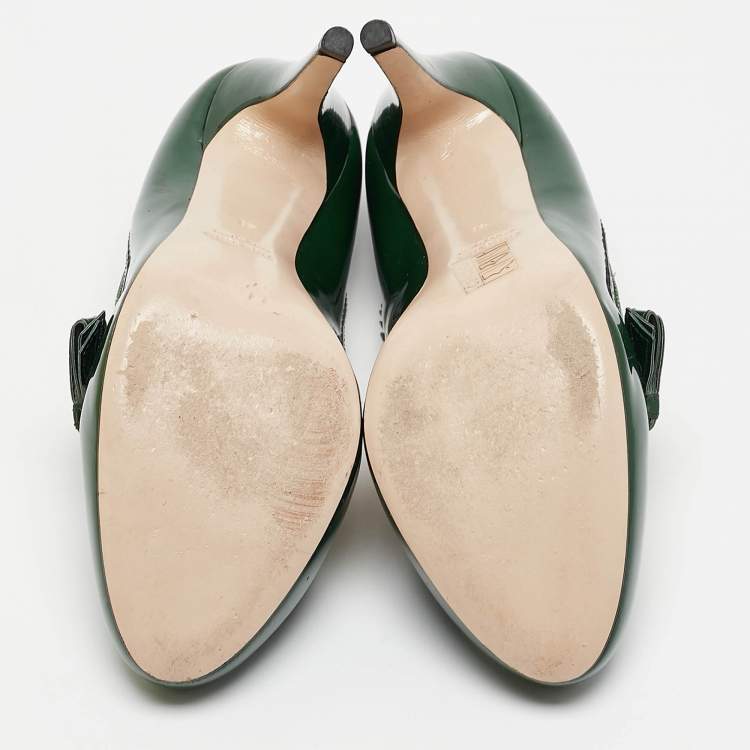 Pre Owned Miu Miu Green Patent Leather Platform Pumps Size 41