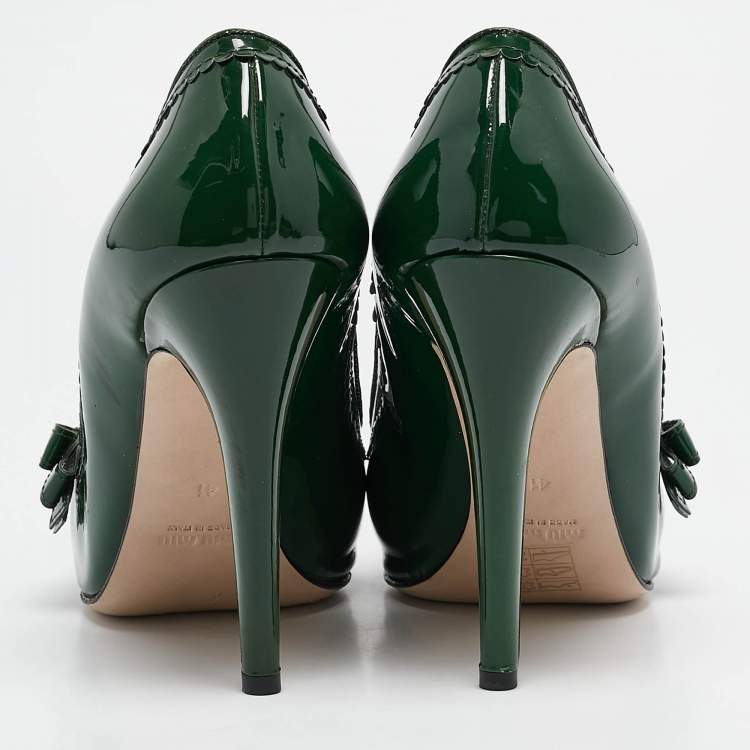 Pre Owned Miu Miu Green Patent Leather Platform Pumps Size 41
