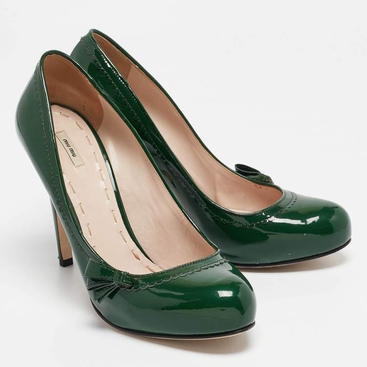 Pre Owned Miu Miu Green Patent Leather Platform Pumps Size 41