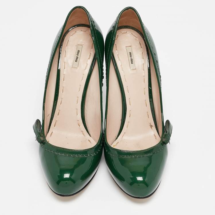 Pre Owned Miu Miu Green Patent Leather Platform Pumps Size 41