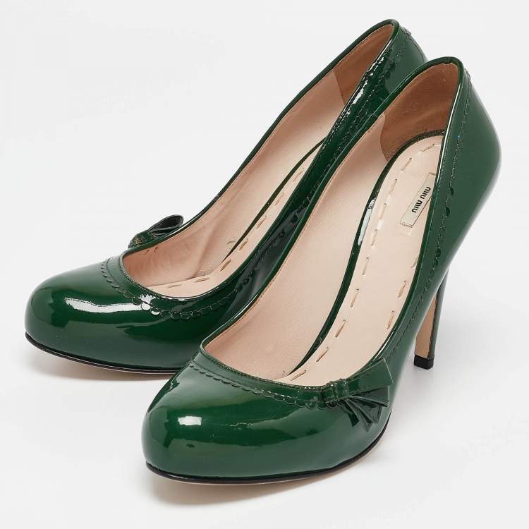 Pre Owned Miu Miu Green Patent Leather Platform Pumps Size 41