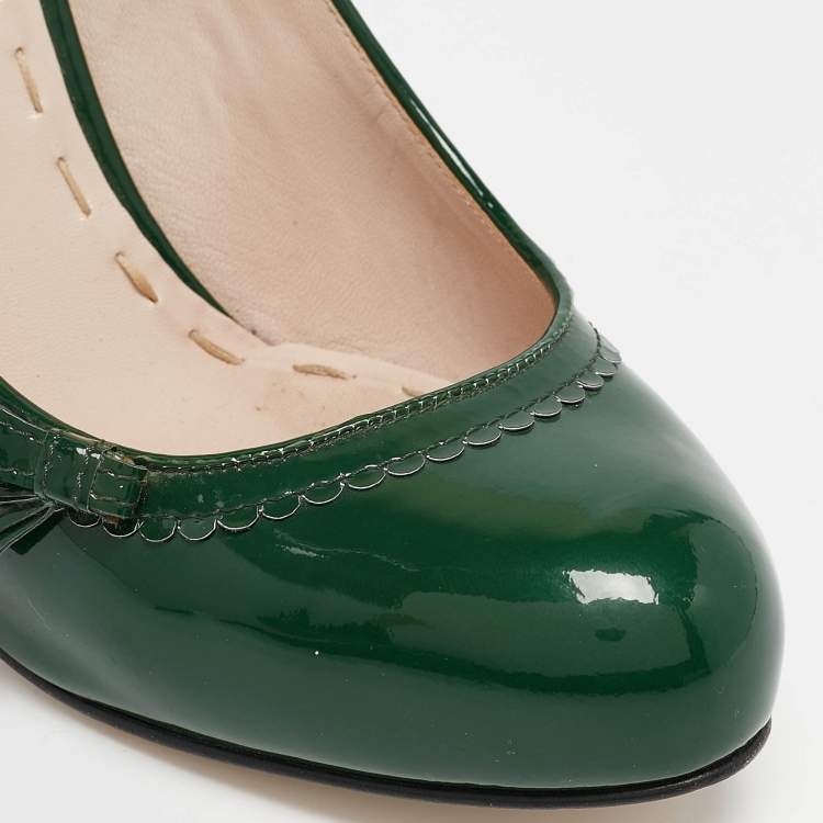 Pre Owned Miu Miu Green Patent Leather Platform Pumps Size 41