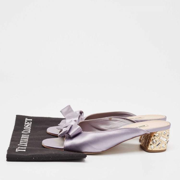 Pre Owned Miu Miu Purple Satin Bow  Crystal Heel Sandals Size 41