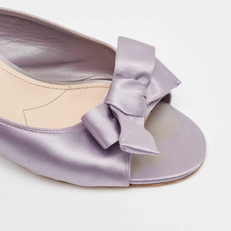 Pre Owned Miu Miu Purple Satin Bow  Crystal Heel Sandals Size 41