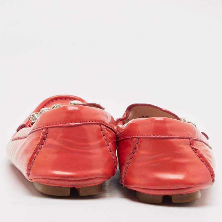 Pre Owned Miu Miu Red Patent Leather Crystal Embellished Smoking Slippers Size 37