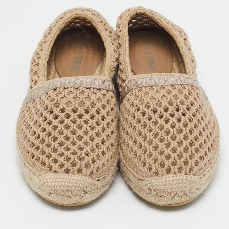 Pre Owned Miu Miu Beige Fishnet Espadrille Flats Size 39