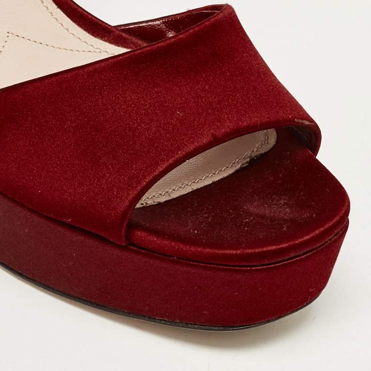 Pre Owned Miu Miu Burgundy Satin Crystal Embellished Platform Sandals Size 39