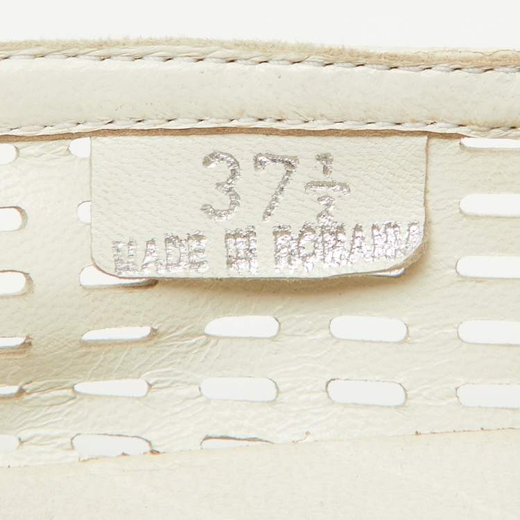 Pre Owned Miu Miu White Perforated Leather Metal Cap Toe Slip On Sneakers Size 37.5