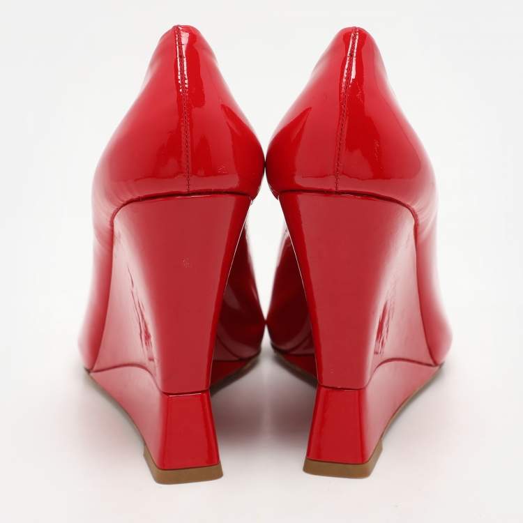 Pre Owned Miu Miu Red Patent Leather Wedge Pumps Size 38.5