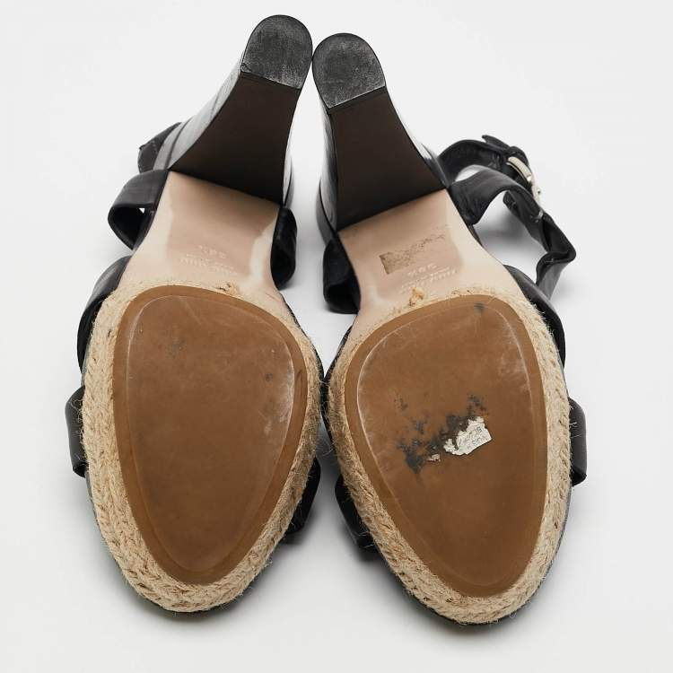 Pre Owned Miu Miu Black Leather Platform Ankle Strap Sandals Size 38.5