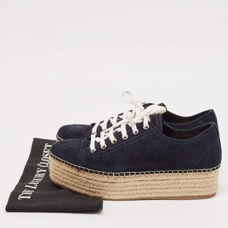 Pre Owned Miu Miu Navy Blue Suede Espadrille Platform Espadrille Sneakers Size 39