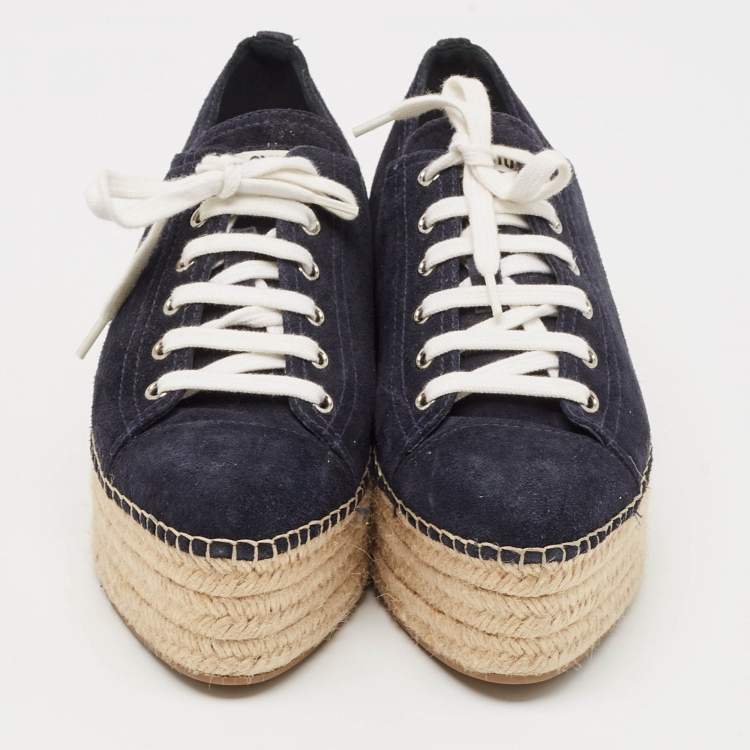 Pre Owned Miu Miu Navy Blue Suede Espadrille Platform Espadrille Sneakers Size 39