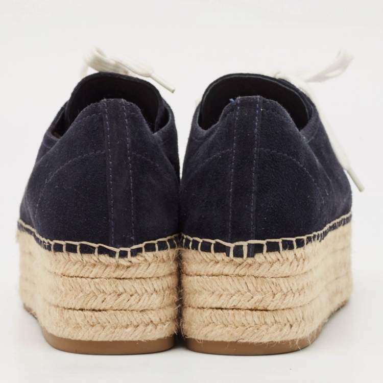 Pre Owned Miu Miu Navy Blue Suede Espadrille Platform Espadrille Sneakers Size 39