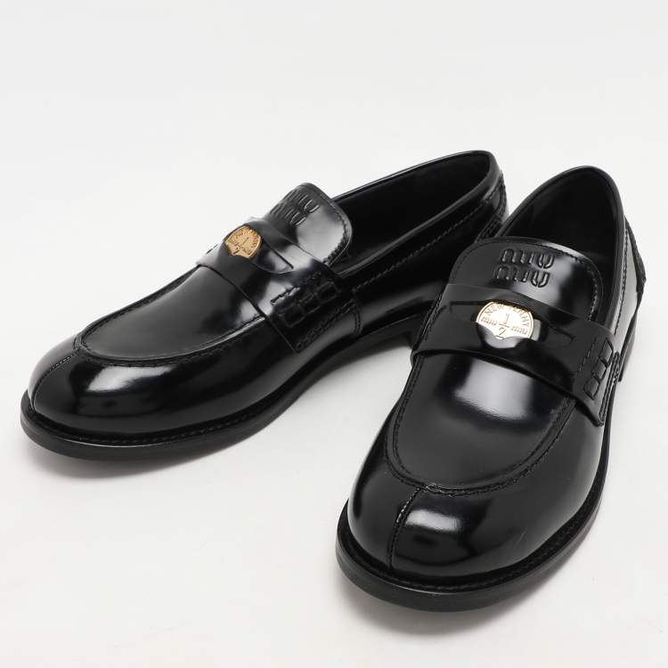 Pre Owned Miu Miu Black Patent Leather Penny Loafers Size 41