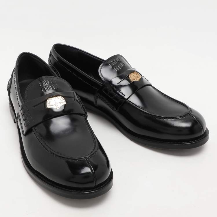 Pre Owned Miu Miu Black Patent Leather Penny Loafers Size 41