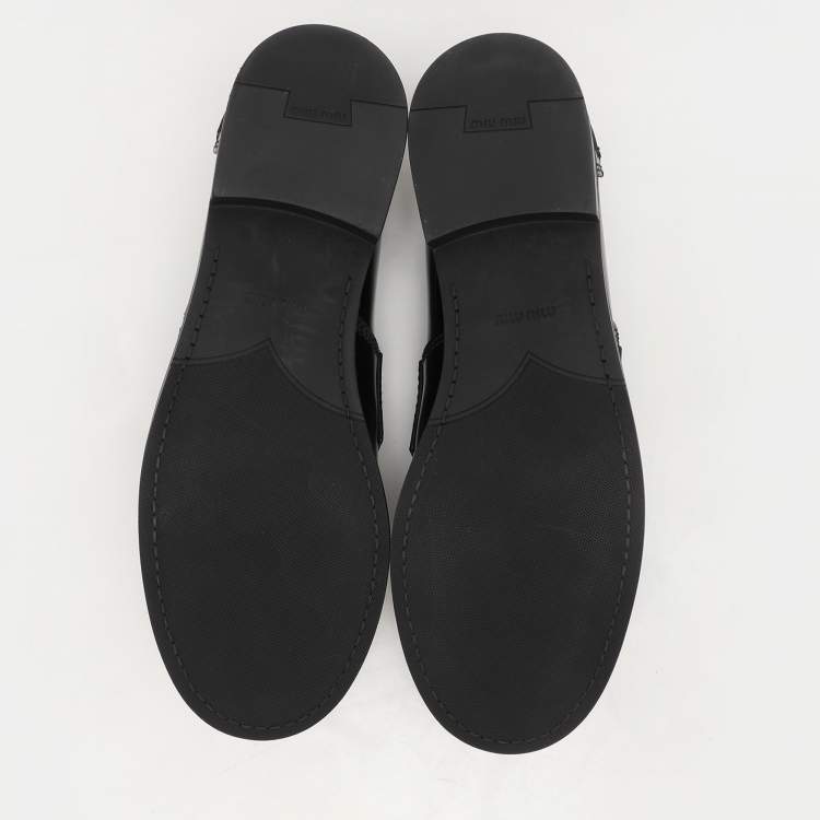 Pre Owned Miu Miu Black Patent Leather Penny Loafers Size 41