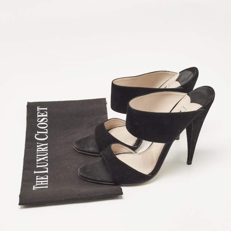 Pre Owned Miu Miu Black Suede Banded Sandals Size 38.5