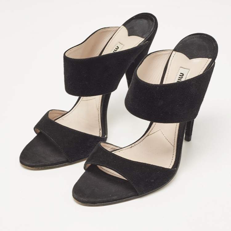 Pre Owned Miu Miu Black Suede Banded Sandals Size 38.5