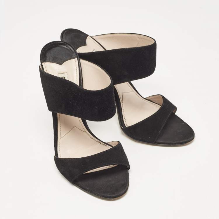 Pre Owned Miu Miu Black Suede Banded Sandals Size 38.5