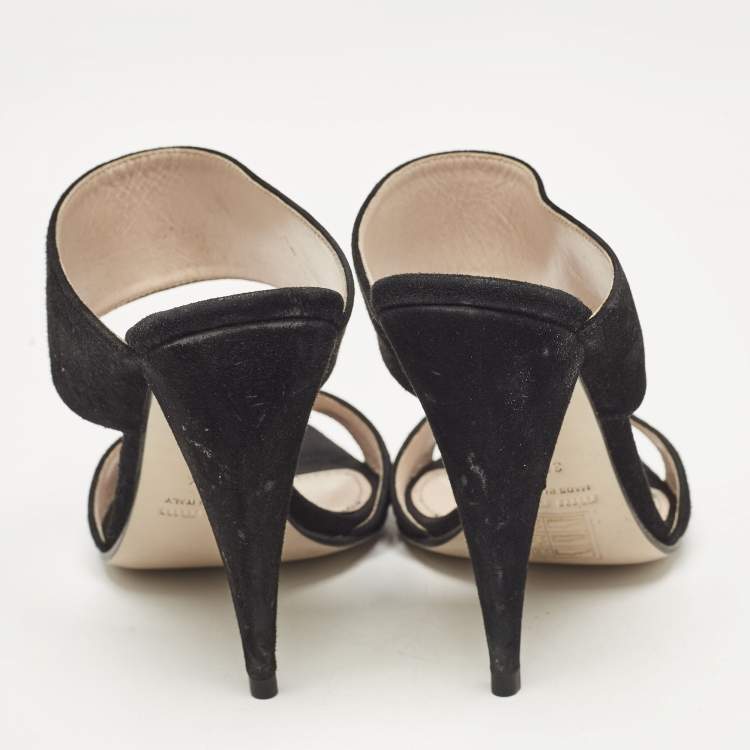 Pre Owned Miu Miu Black Suede Banded Sandals Size 38.5