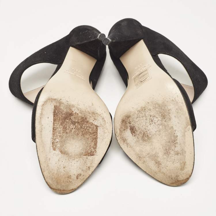 Pre Owned Miu Miu Black Suede Banded Sandals Size 38.5