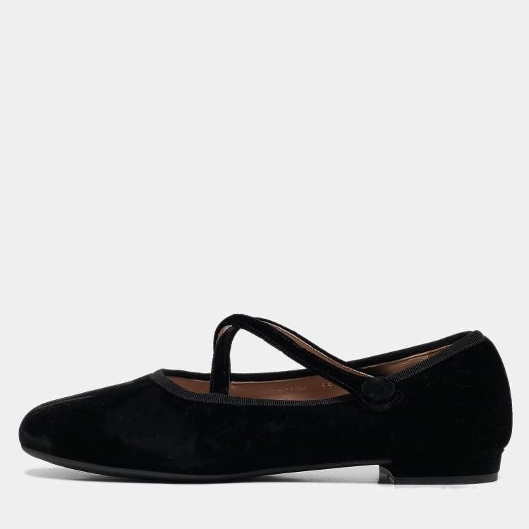 Pre Owned Miu Miu Black Velvet Crisscross Strappy Ballet Flats Size 39