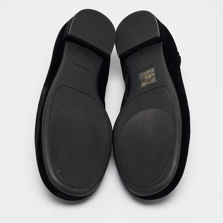 Pre Owned Miu Miu Black Velvet Crisscross Strappy Ballet Flats Size 39