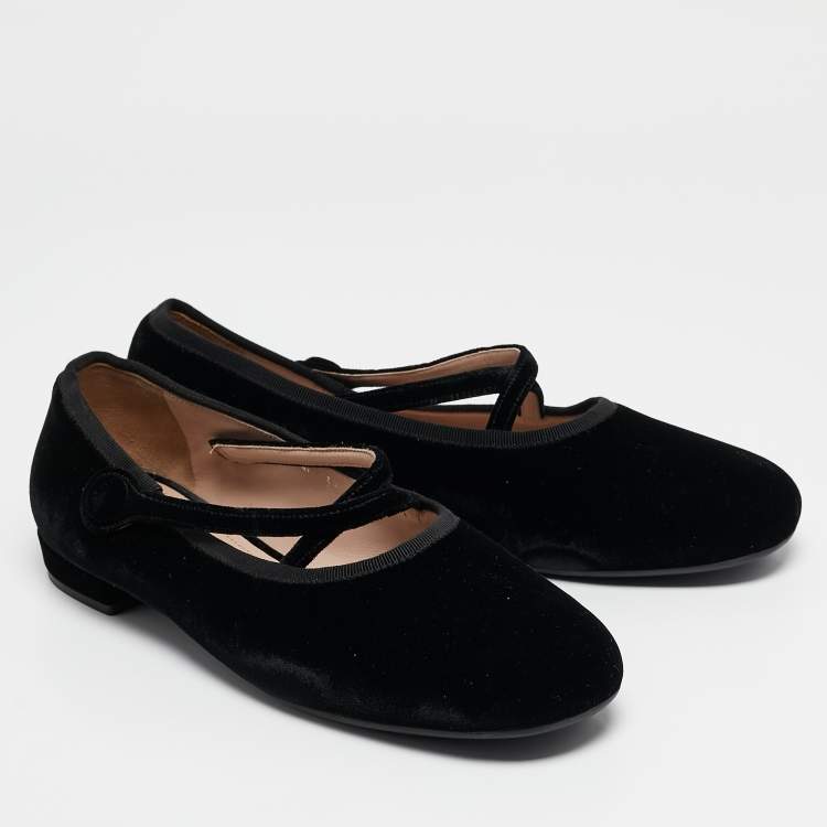 Pre Owned Miu Miu Black Velvet Crisscross Strappy Ballet Flats Size 39