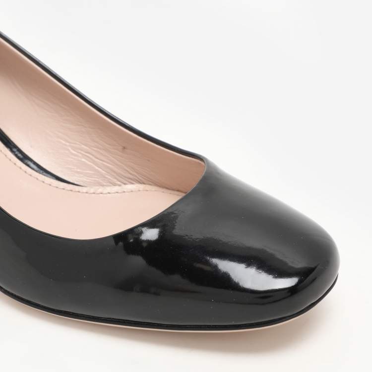 Pre Owned Miu Miu Black Patent Leather Embellished Pumps Size 36.5