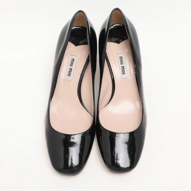 Pre Owned Miu Miu Black Patent Leather Embellished Pumps Size 36.5