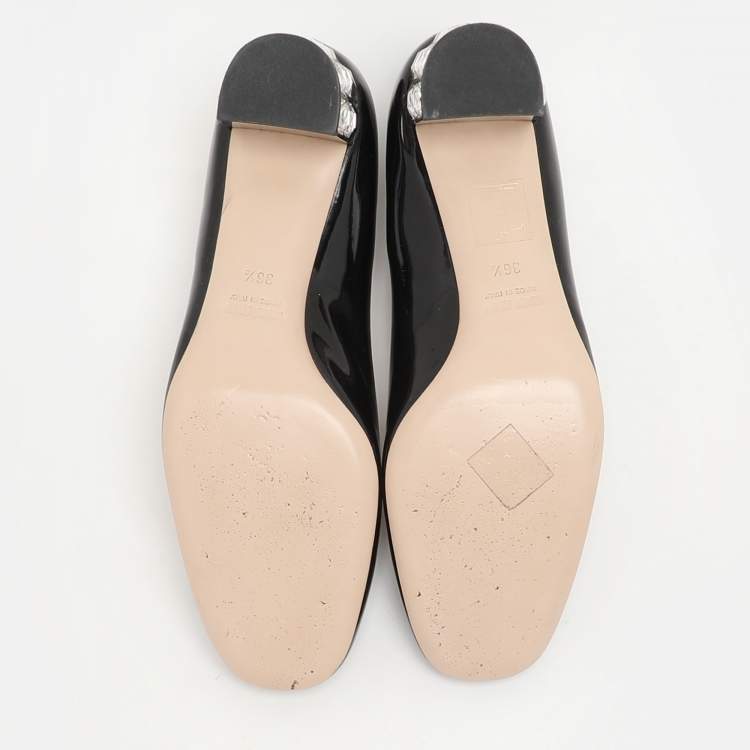 Pre Owned Miu Miu Black Patent Leather Embellished Pumps Size 36.5