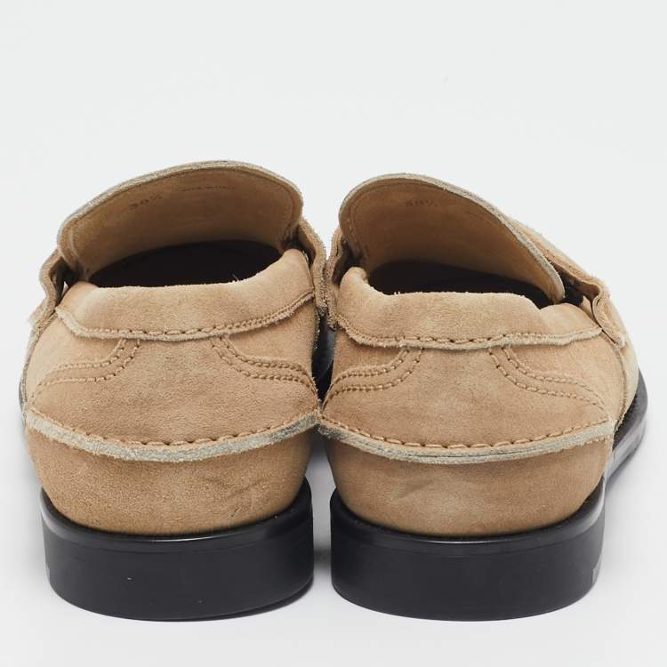 Pre Owned Miu Miu Beige Suede Logo Appique Loafers Size 38.5