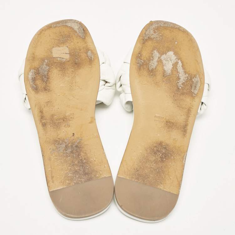 Pre Owned Miu Miu White Intrecciato Leather Flat Slides Size 40