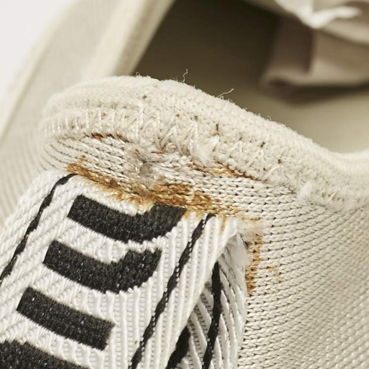 مملوكة مسبقًا Miu Miu Cream Knit Fabric Crystal Embellished Slip On Sneakers Size 41