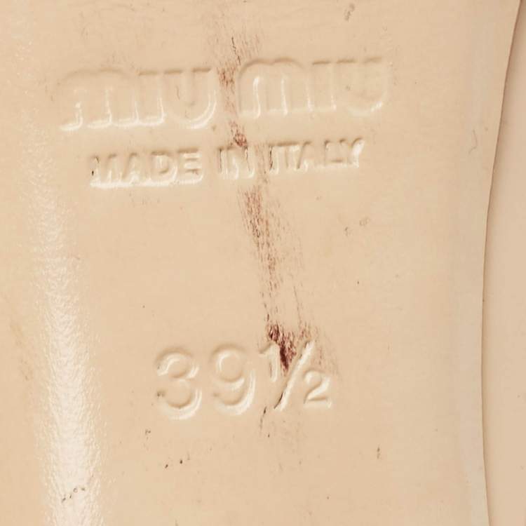 Pre Owned Miu Miu Beige Patent Leather Peep Toe Platform Pumps Size 39.5
