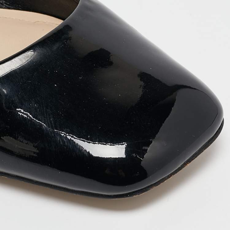 Pre Owned Miu Miu Black Patent Leather Crystal Embellished Mary Jane Pumps Size 37