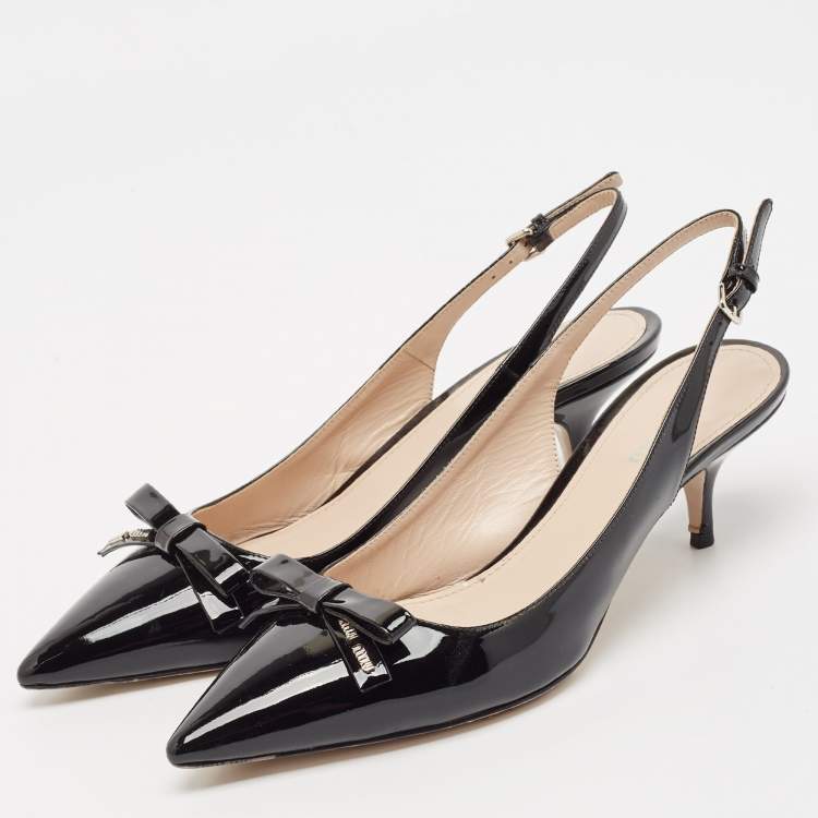 Pre Owned Miu Miu Black Patent Leather Pointed Toe Slingback Pumps Size 37.5