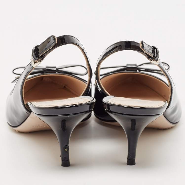Pre Owned Miu Miu Black Patent Leather Pointed Toe Slingback Pumps Size 37.5