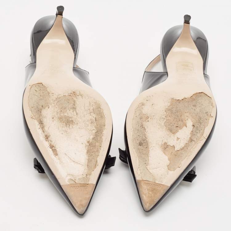 Pre Owned Miu Miu Black Patent Leather Pointed Toe Slingback Pumps Size 37.5